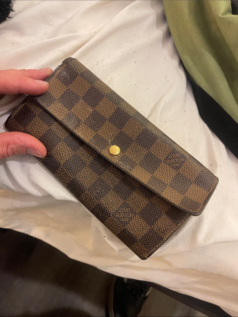 Louis Vuitton Brown Damier Check Wallet Clutch with Gold Snap